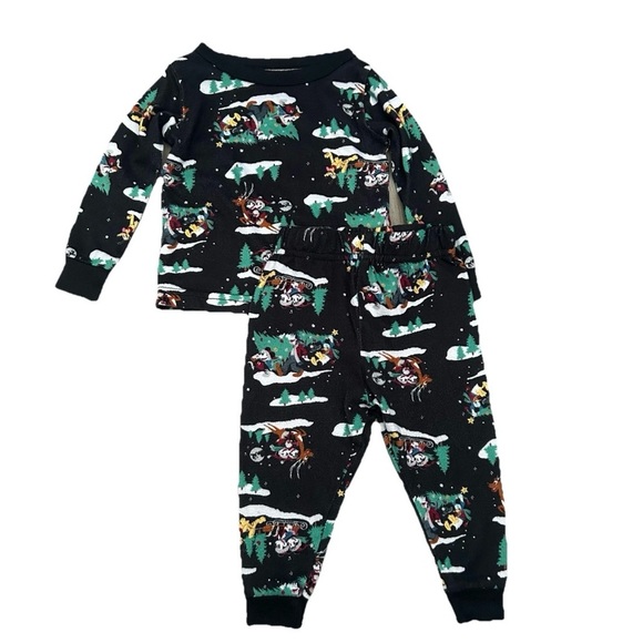 Baby Christmas Pajamas Disney 2 Piece Set Fleece Footies Size 12-18 Months - Picture 4 of 7